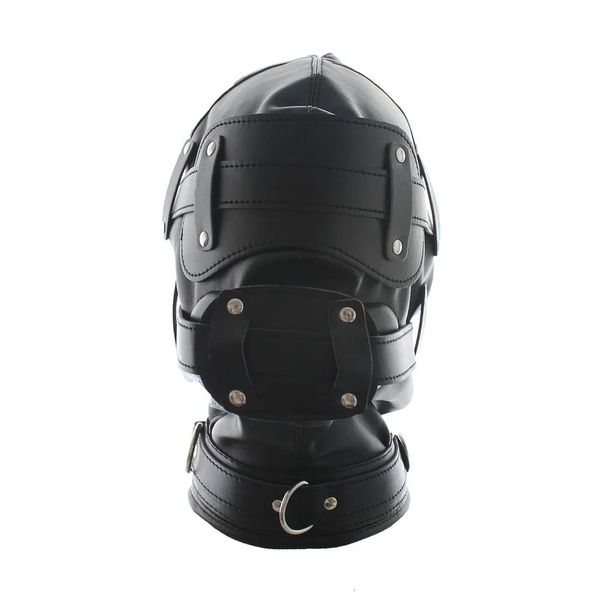 SM Cuir Rembourré Capot Bandeau Avec Serrure Tête Harnais Masque Fétiche Esclave BDSM Bondage Érotique Sex Toy Couples Cosplay Party 240102