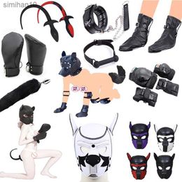 SM Party Mask Puppy Play Dog Hood Masque Dog Paw Crawl Glove Dog Tail Plug BDSM Bondage Sexy Costume Fetish Dog Role Play Sex Toys L230518