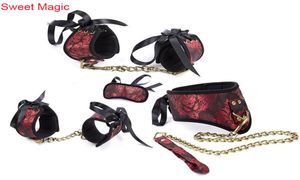 SM Torture Device 4PCS BDSM SLAVE Bondage de retenue menottes à la cheville Collier et les yeux bandés Set Sex Toys pour Coupl4391418