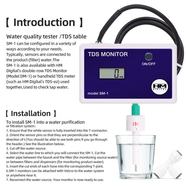 SM1 SM1 SEUX / TRM1 Triple LCD Affichage en ligne TDS MONTENTION MONITEUR QUALITÉ DE L'EAU TESTER PURITÉ TEMP TEMPLE LABORATURE DE LABATORIE DE LABORATURE PHETRE