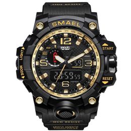 SMAEL 1545 Merk Heren Sporthorloges Dual Display Analoog Digitaal LED Elektronische Quartz Horloges Waterdicht Zwemmen Militair Wa304J