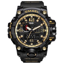 SMAEL 1545 Brand Men Sports Watches Double affichage Analog Digital LED Electronic Quartz Wristcarches étanche nageuse militaire WA244K
