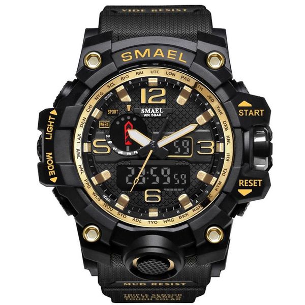 Relojes deportivos de marca SMAEL 1545 para hombre, relojes de pulsera de cuarzo electrónicos LED analógicos digitales de doble pantalla, relojes de pulsera impermeables para natación militar Wa333F