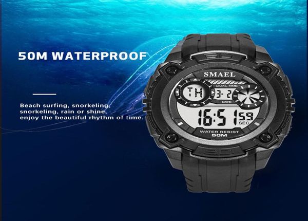 Smael 2020 Hommes regarde 50m imperméable Smael Top Brand LED Sport Watches S Shock Army Watches Men Military 1390 LED Digital7620020