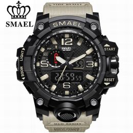 SMAEL Marque Mode Montre Hommes Sports étanches Montres militaires 1545 Montre-bracelet de luxe pour hommes Analog Quartz Dual Display Watch 210329