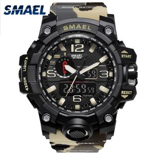 Smael Brand Men kijken Dual Time Camouflage Militaire digitale LED -polshorloge 50m Waterdicht 1545BMEN CLOCK Sport Watch