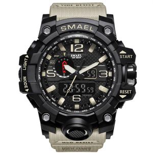 Smael Brand Men Sports Watches Dual Display Analog Digital Led Electronic Quartz Polshipes Waterdichte zwembeurt Militair Watch2394