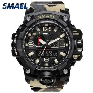 SMAEL Merk Mannen horloge Dual Time Camouflage Militaire Digitale LED Horloge 50M Waterdicht 1545BMen Klok Sport Watch262H
