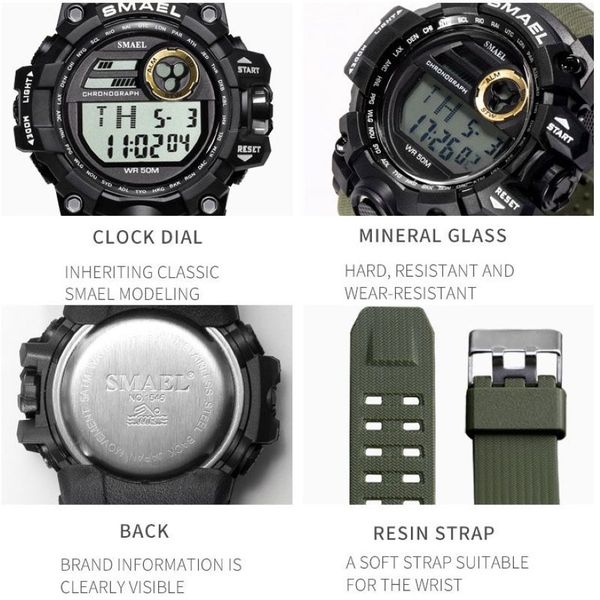 SMAEL marque hommes montres Sport militaire SMAEL S choc Relojes Hombre décontracté horloge LED montres numériques étanche 1545D250Q