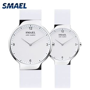 Smael Casual Quartz Set Set 1835 Simple Paar Flexibele Waterdichte Horloges Liefhebbers Set Sier Relgio de Casal Top Gift Q0524