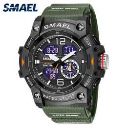 SMAEL Dual Time Mannen Horloges 50m Waterdichte Militaire Horloges voor Mannelijke 8007 Schokbestendig Sport Horloges Geschenken Wtach 220421313G