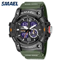 SMAEL double temps hommes montres 50m étanche montres militaires pour homme 8007 résistant aux chocs Sport montres cadeaux Wtach 220421220V