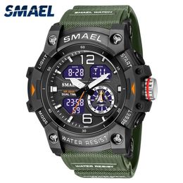 SMAEL double temps hommes montres 50 m étanche montres militaires pour homme 8007 THOCK résistant Sport montres cadeaux Wtach 220421229I