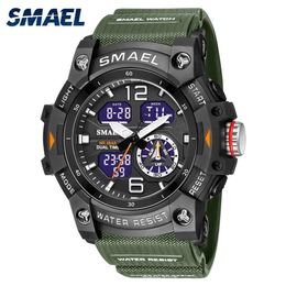 SMAEL double temps hommes montres 50 m étanche montres militaires pour homme 8007 THOCK résistant Sport montres cadeaux Wtach 220421252 m