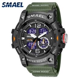 SMAEL double temps hommes montres 50m étanche montres militaires pour homme 8007 résistant aux chocs Sport montres cadeaux Wtach 2204212627