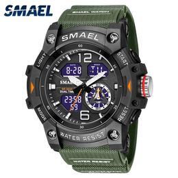 SMAEL Dual Time Mannen Horloges 50m Waterdichte Militaire Horloges voor Mannelijke 8007 Schokbestendig Sport Horloges Geschenken Wtach 220421247D