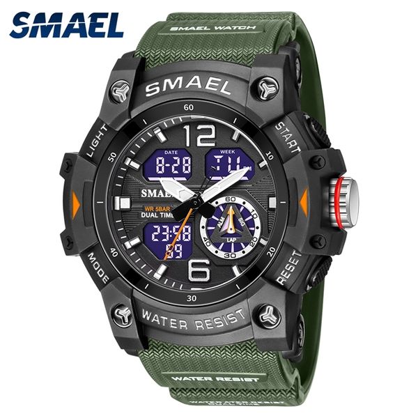 SMAEL double temps hommes montres 50m étanche montres militaires pour homme 8007 résistant aux chocs Sport montres cadeaux Wtach 220421