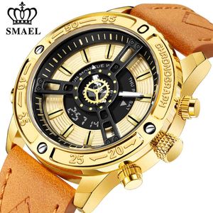 Smael Fashion Military Mens Sport Horloges Lederen Luxe Merk Waterdichte Polshorloge LED Digitale Datum Kalender Horloges Nieuwe X0524