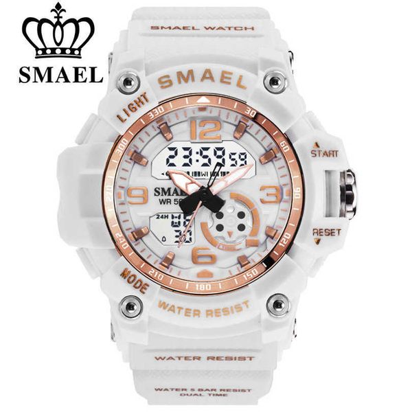 SMAEL Mode Women Sport Montres Watch Student Student Multifonctionnel Montre-Bracelet Multifonctionnel LED Digital Quartz White Watch Girl Horloge 210616