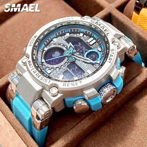 Reloj Digital deportivo SMAEL azul claro para hombre, reloj de pulsera de cuarzo resistente al agua con cronógrafo y pantalla de hora dual con semana de fecha automática 1803B