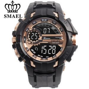 Smael Mannen LED Digitale Klok Horloges Gouden Elektronische Big Dial Horloges Mens 50m Waterdicht Outdoor Sport Horloge Military X0524