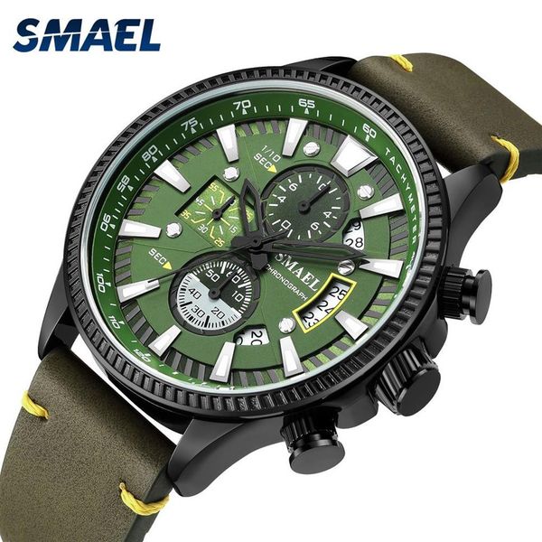 Smael Men's Watch Double Hollow Windows Top Brand Luxury Watch Men Mode Luminal Matches en cuir Relogie Masculino 9097 Nice 354J