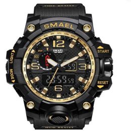 Smael Men Sports Watches Dual Display Digital Led Electronic Quartz Polshipes Waterd waterdicht zwemmen Militair horloge245c