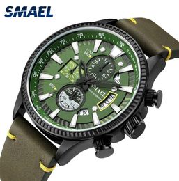 SMAEL MEN039S Watch Double Hollow Windows Top Brand Luxury Watch Men Mode Luminal Matches en cuir Relogio Masculino 9097 Nice 3713255