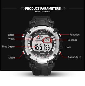 Smael Mens Led Watches Digital Clock Alarm Waterdichte LED Sport Male klok polshorloges 1620 Top Brand Luxury Sports Watches Men8688241