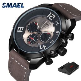 SMAEL nouveau Sport décontracté hommes montres Top marque de luxe en cuir mode montre-bracelet pour homme horloge SL-9075 chronographe montres M3046