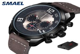 Smael New Casual Sport Mens Watchs Top Brand Luxury Leather Fashion Fashion Wrist Wist pour l'horloge masculine SL9075 Chronograph Wristwarchs M7988680