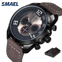 SMAEL nouveau Sport décontracté hommes montres Top marque de luxe en cuir mode montre-bracelet pour homme horloge SL-9075 chronographe montres M273Y