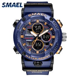 SMAEL Sport Horloge Mannen Waterdichte LED Digitale Horloges Stopwatch Grote Wijzerplaat Klok Voor Mannelijke 8038 relogio masculino Quartz 220329