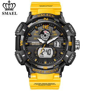 Smael Top luxe merk herenhorloge outdoor sport waterdichte horloges dual display quartz rubberen digitale klok relogio masculino x0524