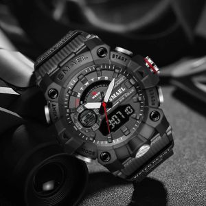 Smael Top Luxury Brand Military Men Sport Watch Imperproofing Quartz Wristwatch Stopwatch Alarm Alarm LED Light Digital Mens Sports Clock