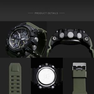 Smael Watch Sport Montre-bracelet pour hommes LED Horloge numérique Étanche Dual Time Montre-bracelet Montre militaire 1617 Montres pour hommes Militar174T