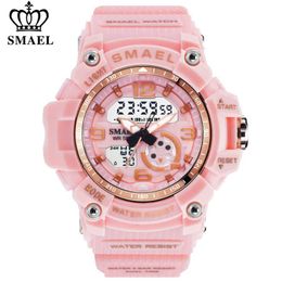 Smael Dames Sport Digitale Horloge Elektronische Quartz Dual Core Display LED Waterdichte Horloges Casual Student Polshorloge Meisje Klok 210616