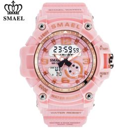 SMAEL femmes Sport montre numérique électronique Quartz double cœur affichage LED étanche montres décontracté étudiant montre-bracelet fille horloge 20260Y