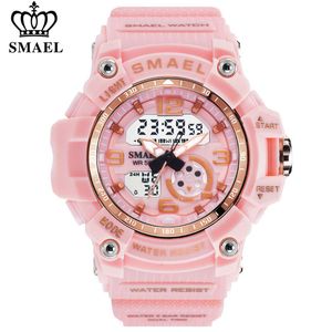 SMAEL Mujeres Deporte Reloj digital Cuarzo electrónico Pantalla de doble núcleo LED Relojes impermeables Casual Estudiante Reloj de pulsera Reloj de niña 201204