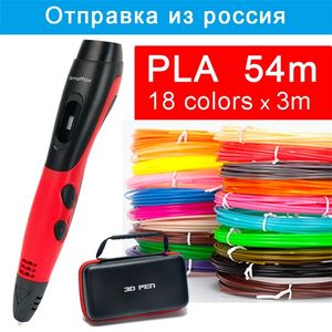 Smaffox 3D Pen met 18 kleuren 54 meter PLA Filament afdrukken Ondersteuning ABS EN KIDS DIY Tekening LCD -display 220704