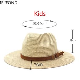 Small 52-54 cm Chapeaux pour enfants pour garçons filles Summer Sun Protection Place Place Paille Chapeaux Outdoor Holiday Panama Jazz Hat Sombreros de Mujer 240401