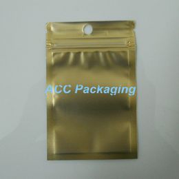 7,5x12 cm (3,0 * 4,7 ") Sac d'emballage en plastique à fermeture éclair auto-scellant doré / transparent, sac d'emballage à fermeture éclair, sac d'emballage avec trou de suspension