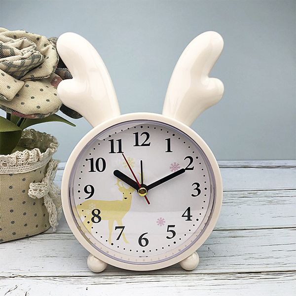 Petit réveil créatif horloge alarme adorable lapin chevet mignon dessin animé pour enfants muet horloge étudiant simple bébé chambre décor LJ201204