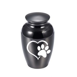 Petit pot de crémation en alliage d'aluminium pendentif cendres d'animal de compagnie humain mémorial chien patte amour sculpté boîte de cendres de crémation avec sac de velours cadeau