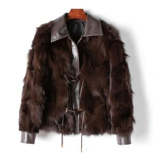 Haining – manteau en fourrure ample et décontracté pour femme, avec col en cuir et renard, petite quantité de vêtements, printemps 2024, 215788