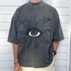 Petit et tendance maison des erreurs Truth Eye mousse imprimée ambiance Feng Shui lavé vieux T-Shirt à manches courtes