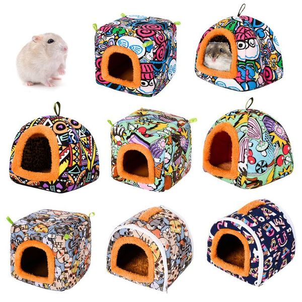 Pequeño Animal conejillo de indias hámster erizo cama casa cálida jaula cama hábitat cueva lavable nido de dibujos animados hogar mascotas suministros