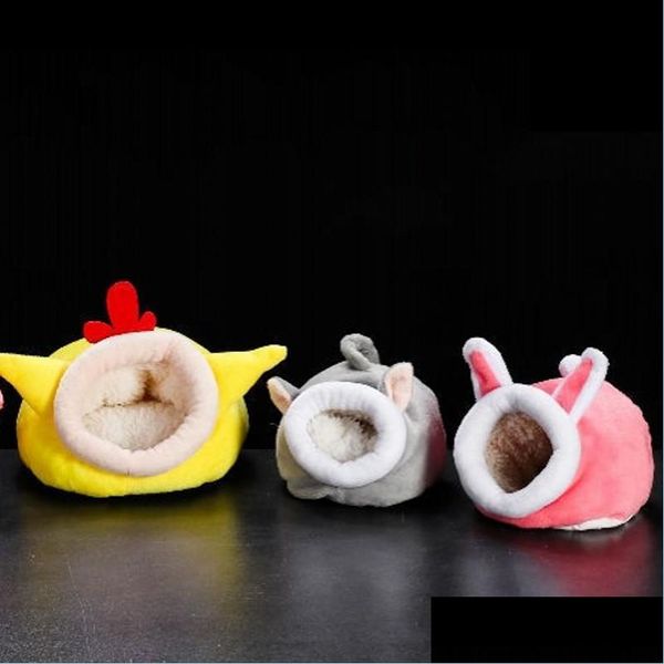 Fournitures pour Petits Animaux 12X10X9Cm Mini Maison Pour Animaux De Compagnie Hamster Hérisson Grotte D'hiver Animal Lit Épaississement Chaud Meubles Nid D'écureuil 3 Col Dhhum