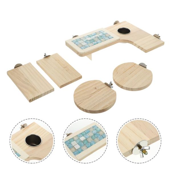 Suministros para animales pequeños 5pcs Hamster Ejercicio Actividad Playground Pedales de madera Tableros de pie Plataforma