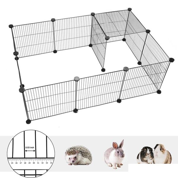 Fournitures pour petits animaux Cages 12pcs Parc pour animaux de compagnie Caisse Clôture en fer Chiot Chenil Maison Exercice Formation Chaton Espace Chien Lapins Petit Ani Dhh32